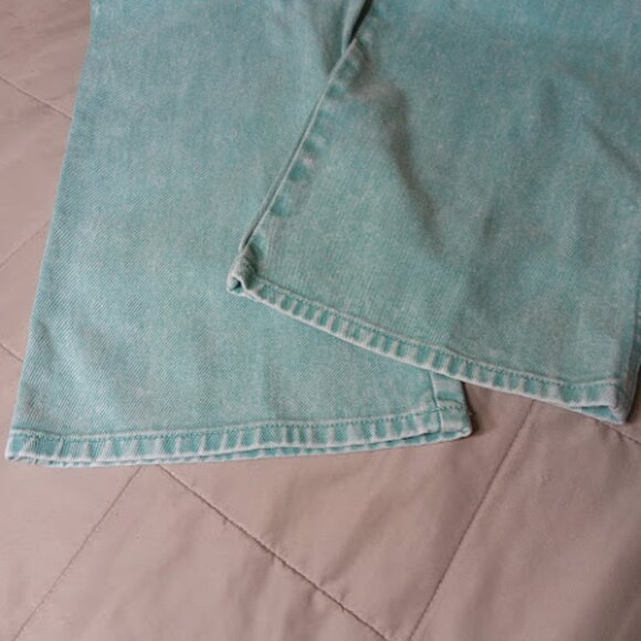 AVEC LES FILLES High Waist Retro Acid Wash Teal Green Pleated Wide Leg Jeans 24 - Picture 8 of 11